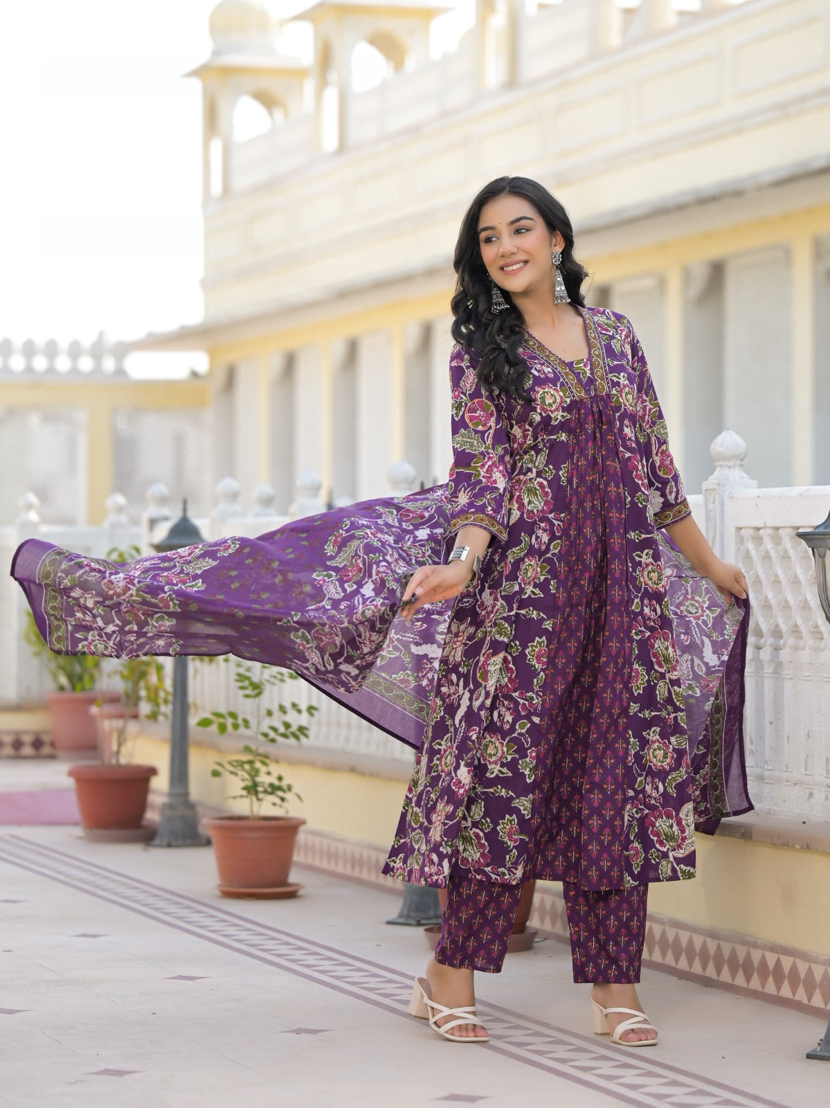 Purple cotton smart suit set