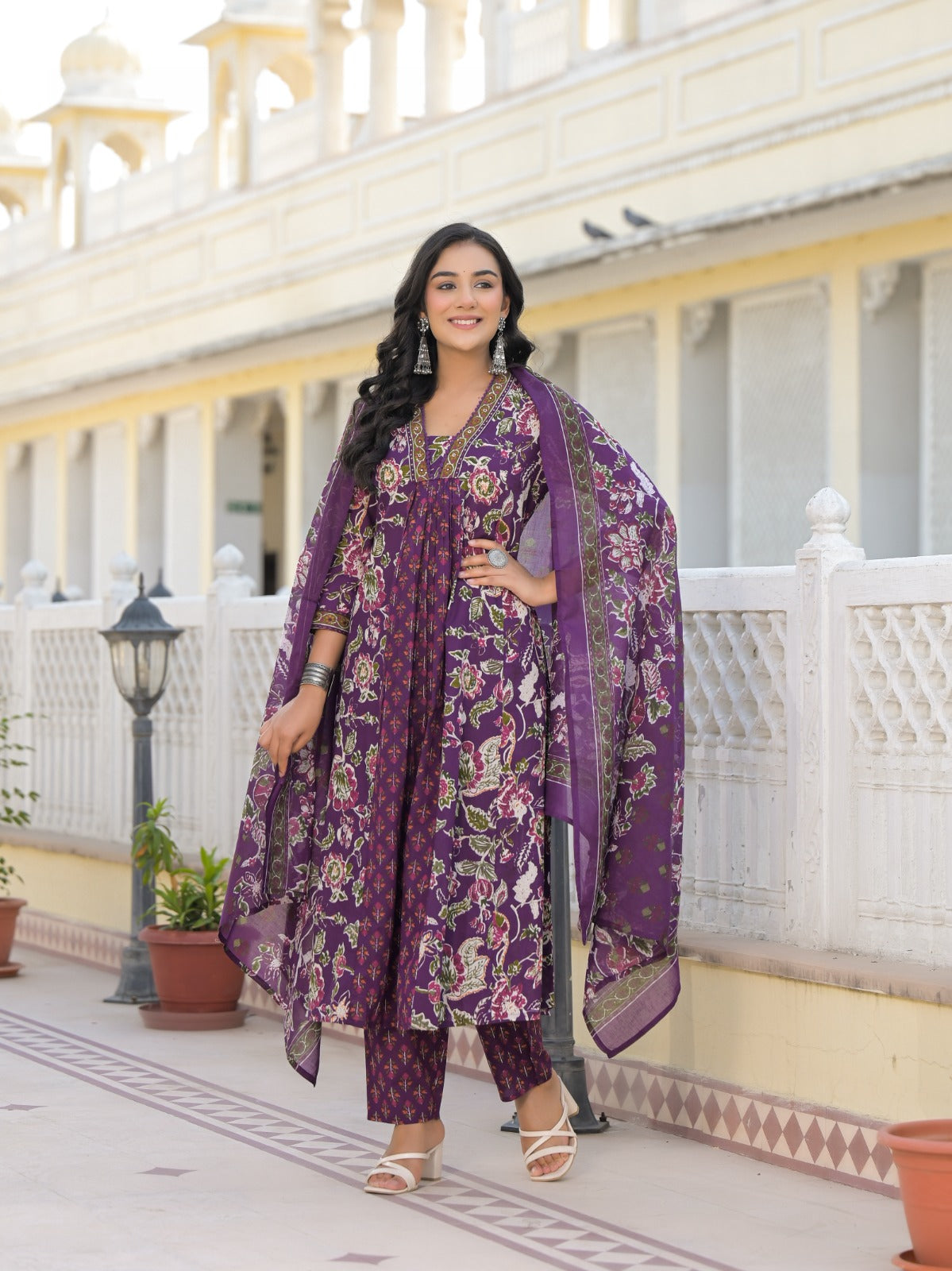 Purple cotton smart suit set