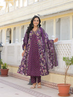 Purple cotton smart suit set