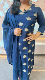 Pure cotton embroidery suit set in blue