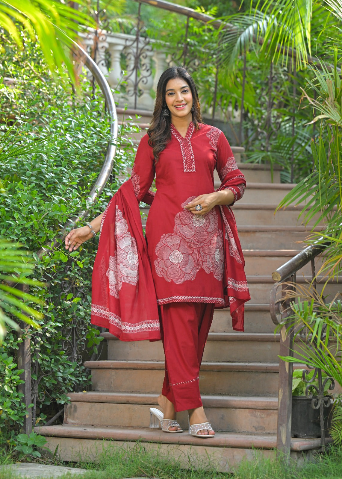 Red cotton Farsi salwar suit set