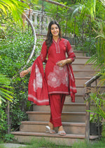 Red cotton Farsi salwar suit set