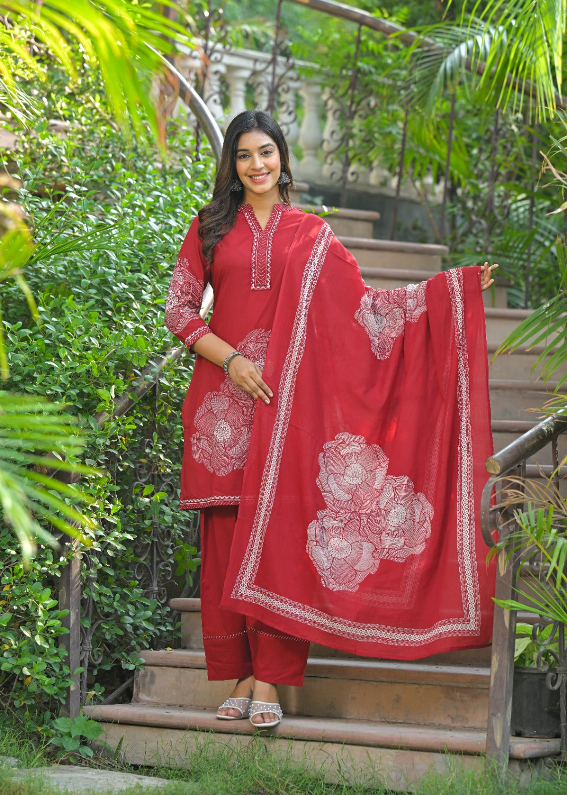 Red cotton Farsi salwar suit set
