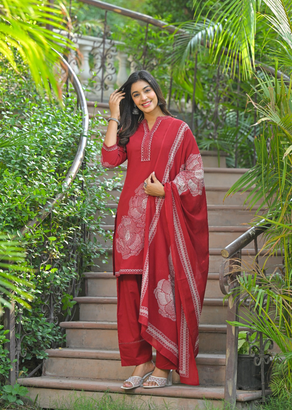 Red cotton Farsi salwar suit set