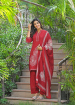 Red cotton Farsi salwar suit set