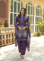 Red cotton Farsi salwar suit set in purple