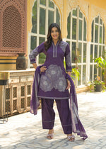 Red cotton Farsi salwar suit set in purple