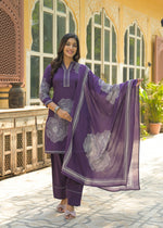 Red cotton Farsi salwar suit set in purple