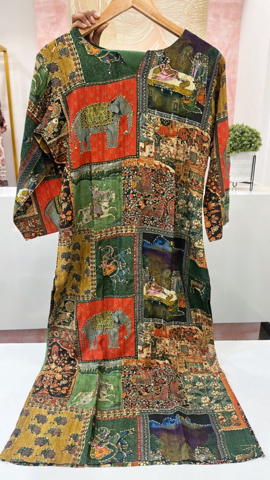 Cotton silk pichwai katha stitched kurta pant