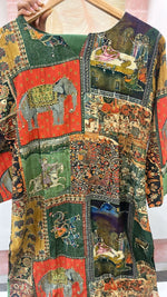 Cotton silk pichwai katha stitched kurta pant