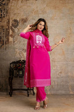 Cotton full suit set in Rani pink