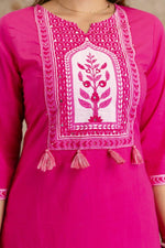 Cotton full suit set in Rani pink