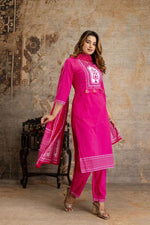 Cotton full suit set in Rani pink