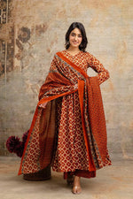 Smart rust cotton Anarkali suit set