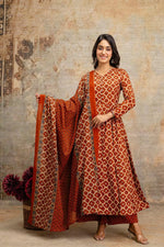 Smart rust cotton Anarkali suit set