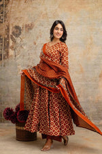 Smart rust cotton Anarkali suit set