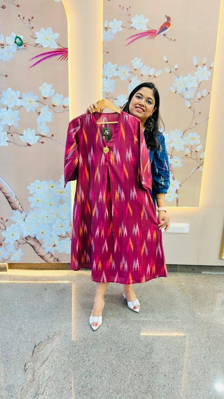Smart cotton wine Ikkat dress