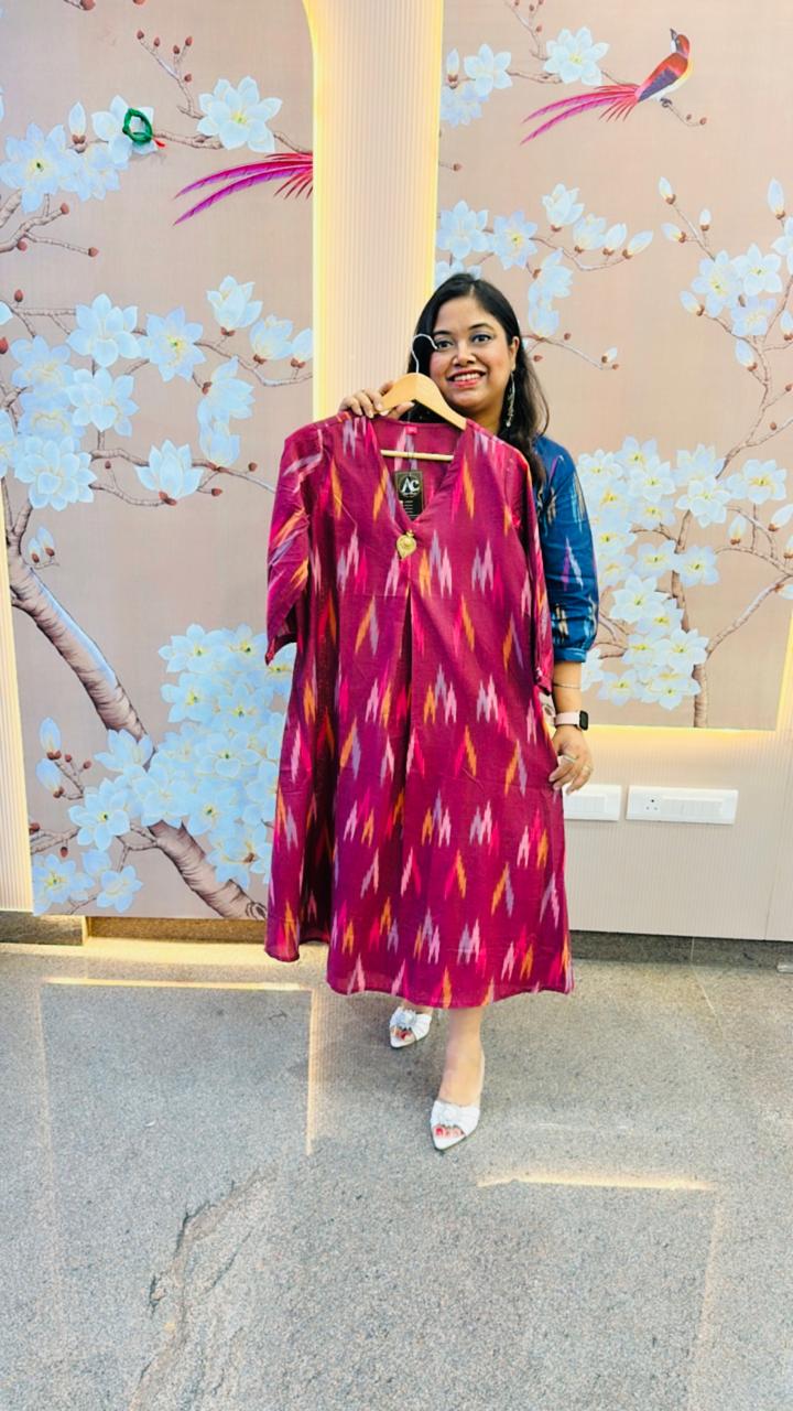 Smart cotton wine Ikkat dress