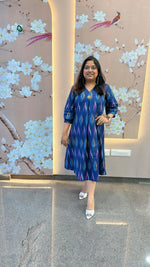 Smart cotton blue Ikkat dress