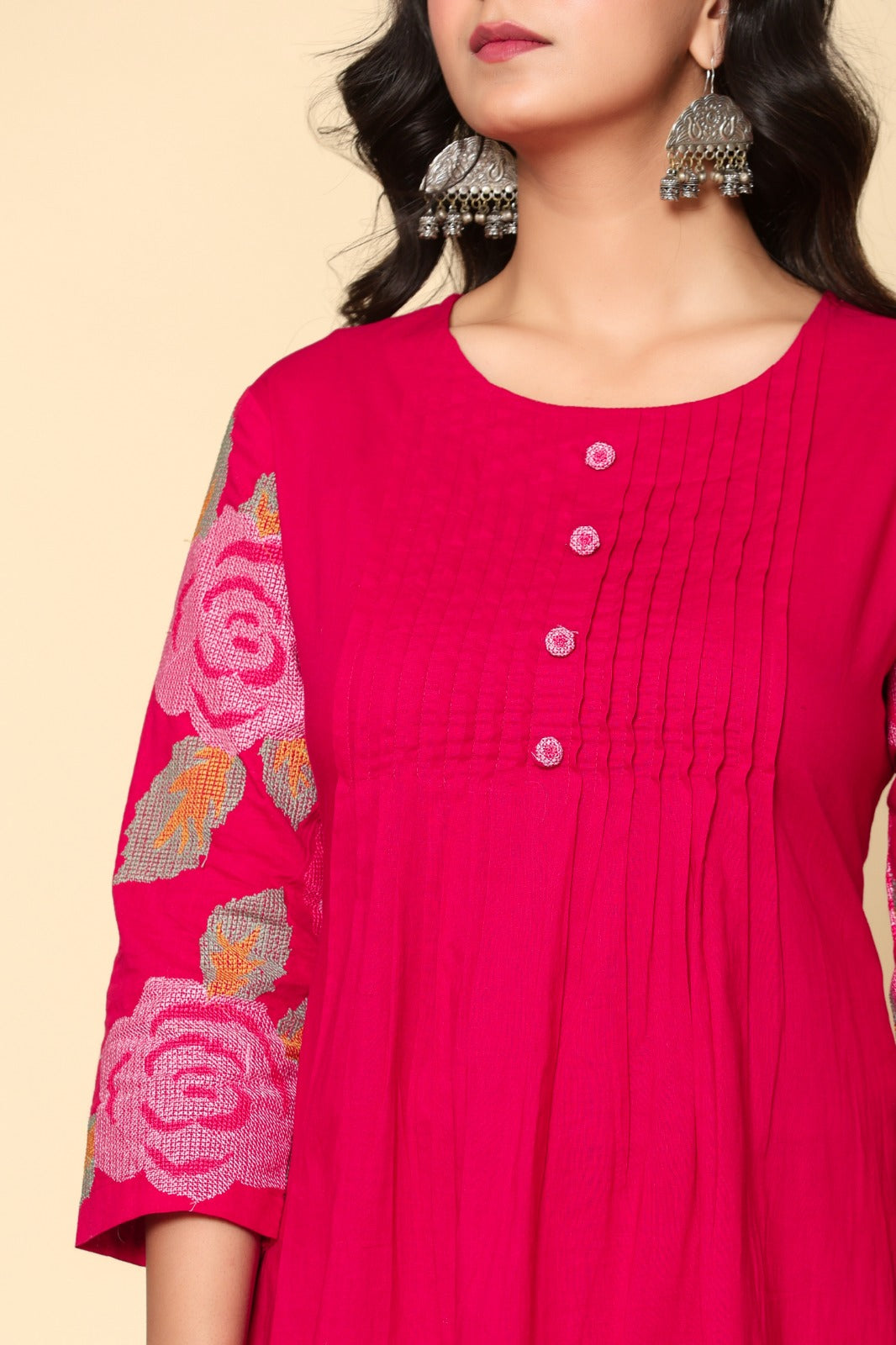 Pure cotton embroidered kurta pant in pink