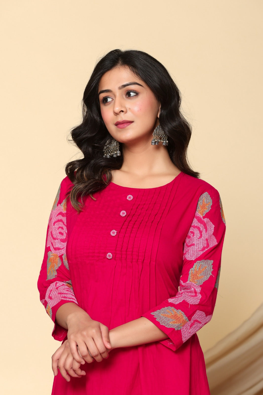 Pure cotton embroidered kurta pant in pink