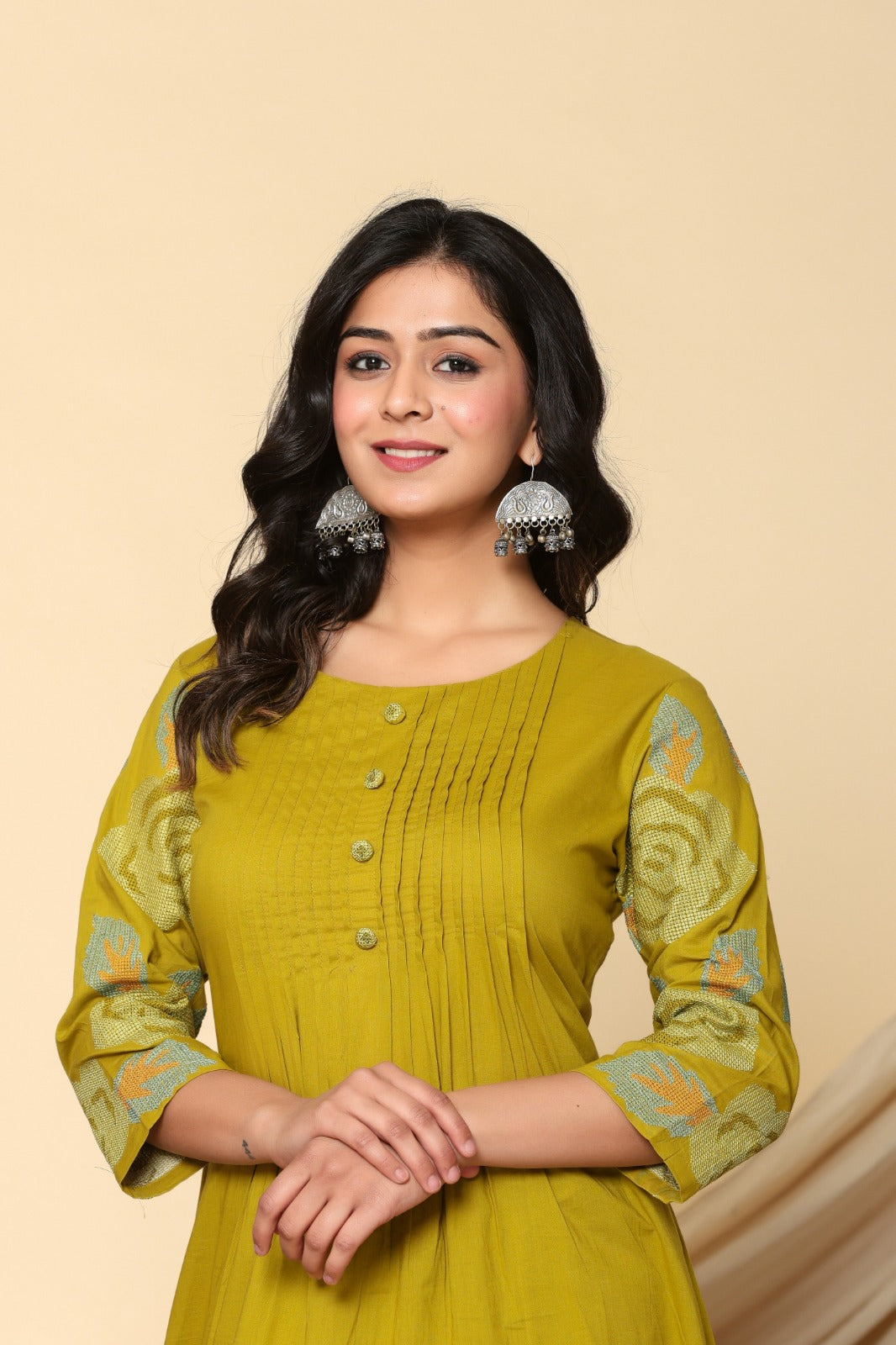 Pure cotton embroidered kurta pant in Yellow