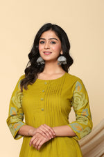 Pure cotton embroidered kurta pant in Yellow