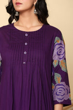 Pure cotton embroidered kurta pant in purple