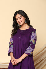 Pure cotton embroidered kurta pant in purple