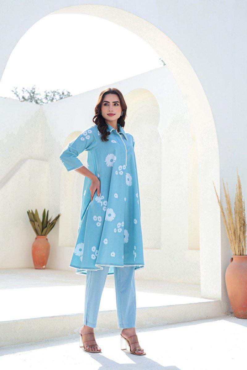 Beautiful color cotton kurta pant in blue