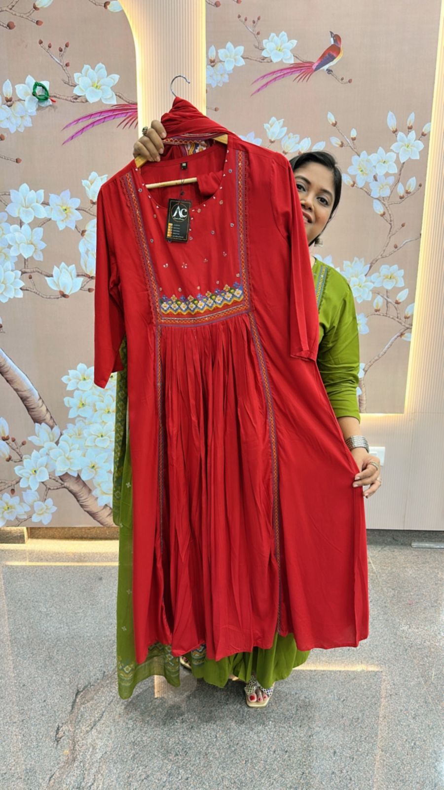 Red colour beautiful full suit setin rayon