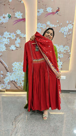 Red colour beautiful full suit setin rayon