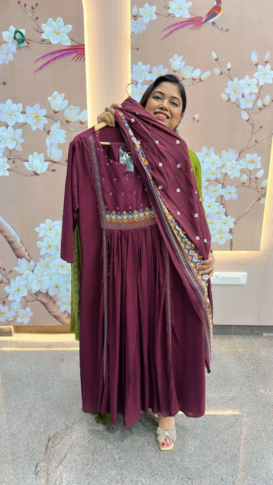 Wine colour beautiful full suit set inrayon