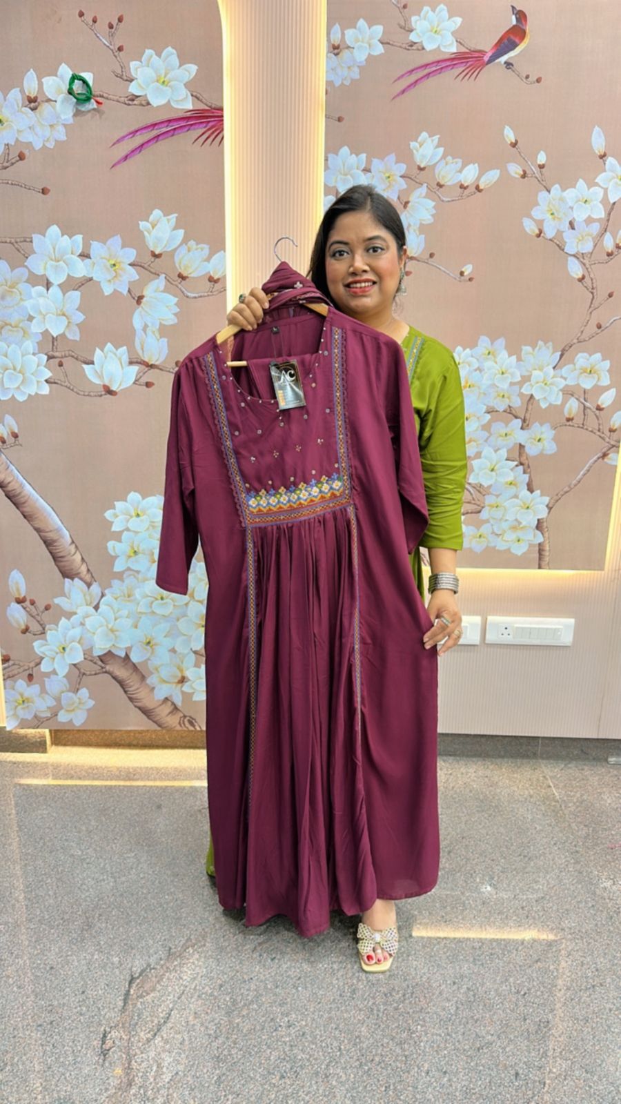 Wine colour beautiful full suit set inrayon