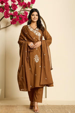 Pure cotton Angrakha pattern embroidered suit set