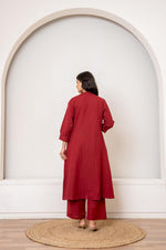 Flex cotton embroidered kurta pant in red