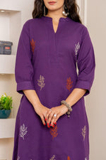 Flex cotton embroidered kurta pant in purple