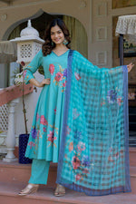 Beautiful beautiful cotton suit set paired with brush painted dupatta