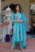 Beautiful beautiful cotton suit set paired with brush painted dupatta