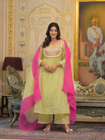 Mul cotton embroidered full suit set with lace detailing