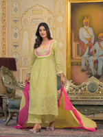 Mul cotton embroidered full suit set with lace detailing