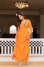 Pure chinon fully embroidered Churi sleeveless suit set