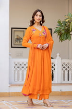 Pure chinon fully embroidered Churi sleeveless suit set