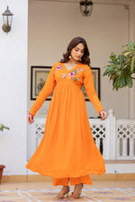 Pure chinon fully embroidered Churi sleeveless suit set