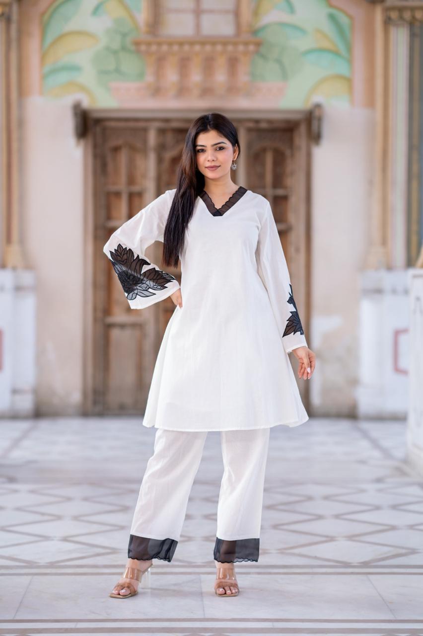 Pure cotton with lining lace detailing kurta pant