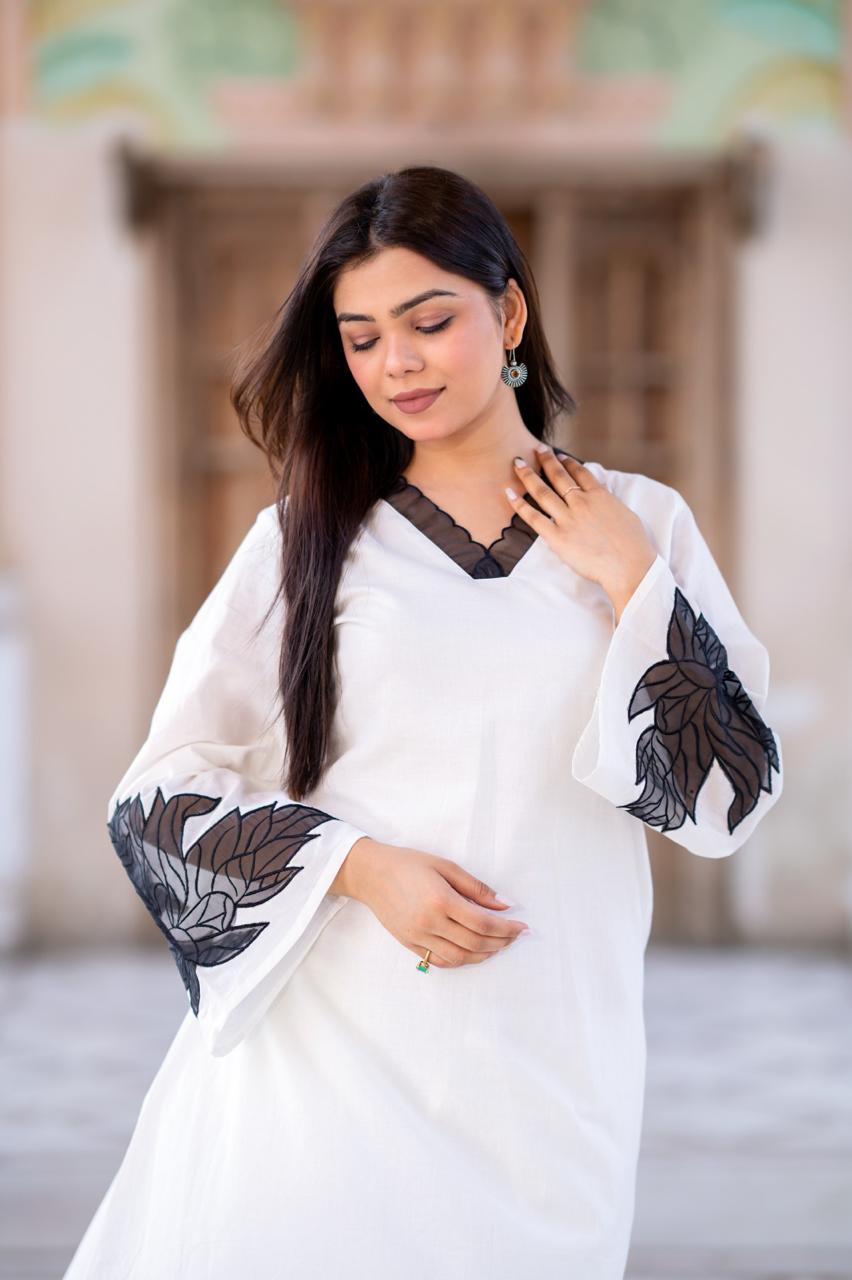 Pure cotton with lining lace detailing kurta pant