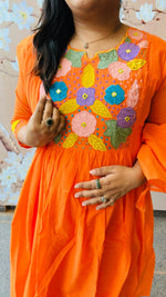 Appliqué work & lining Mul Chanderi suit set in orange