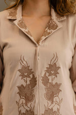 Premium cotton blazer style embroidered co ord in beige