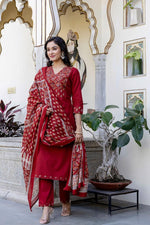 Ajrakh cotton full suit set in red
