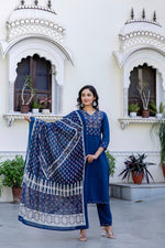 Ajrakh cotton full suit set in blue